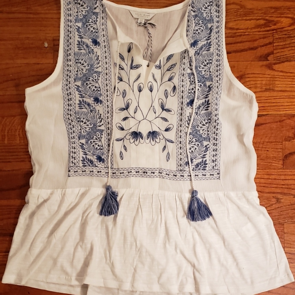 Brand new Lucky Brand embroidered peplum top